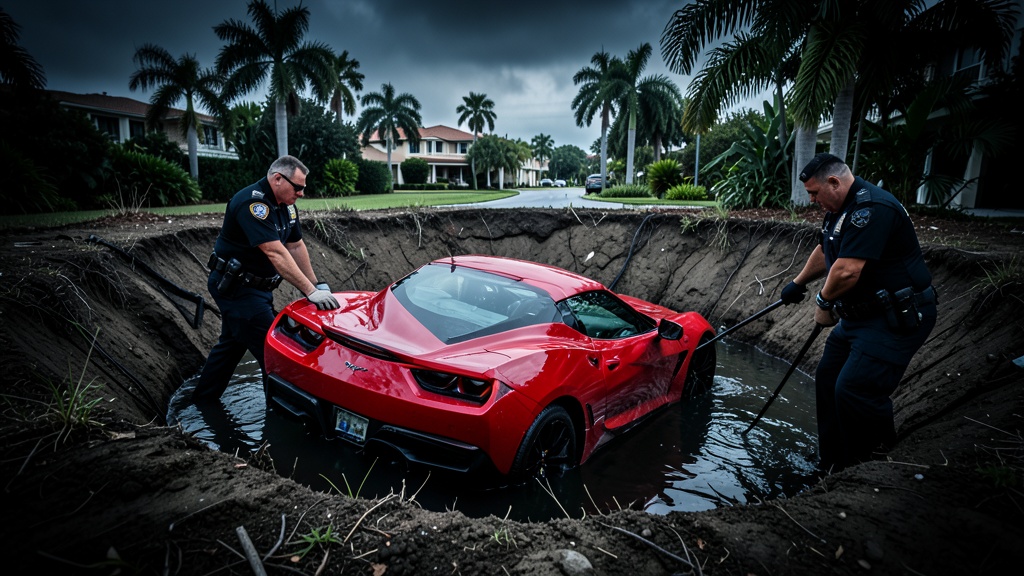 Florida Corvette Pulled From Water-Filled Sinkhole After Heavy Rain Soaks Naples